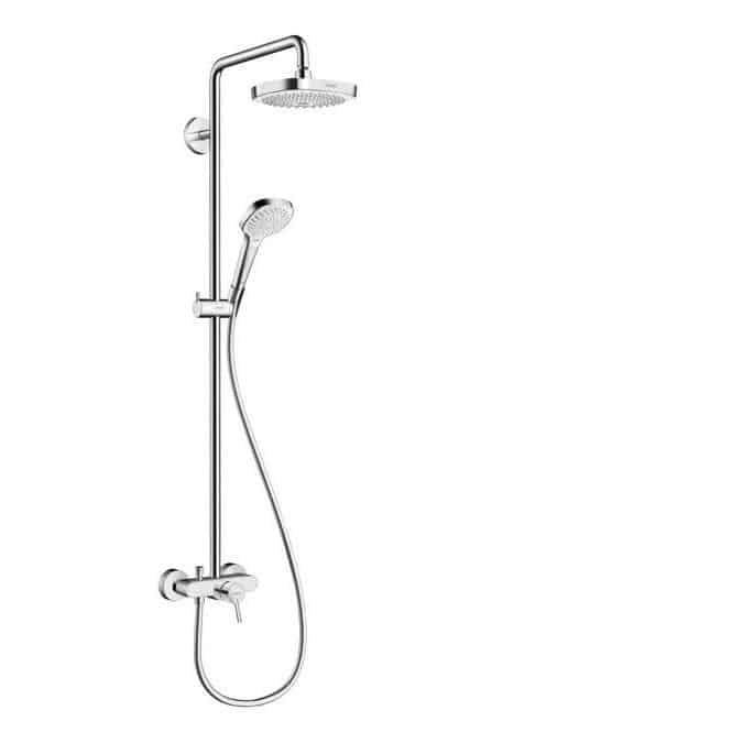 Haji Gallery,HANSGROHE,Croma Select E Shower Pipe 180 2 Jet With Single Lever Mixer  White/Chrome,Showers.