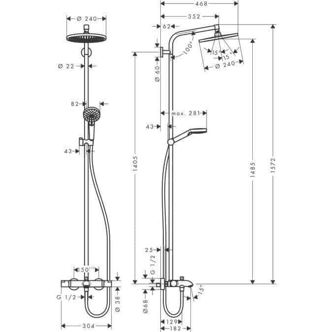 Haji Gallery,Hansgrohe,Crometta S Shower Pipe 240 1jet with Bath Thermostat,Showers.